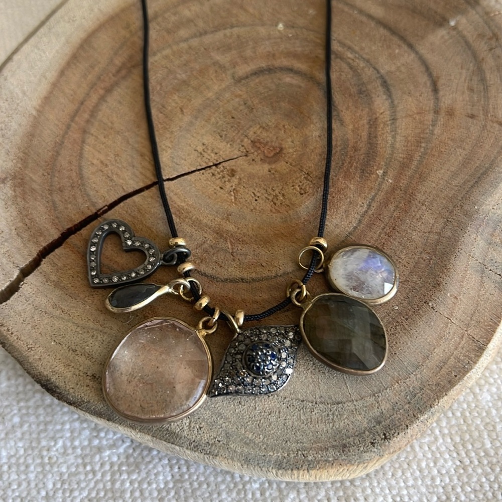 Charm necklace with diamond pave charms